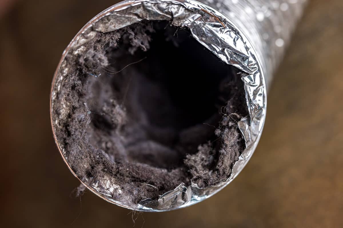 Dirty interior of a dryer vent duct