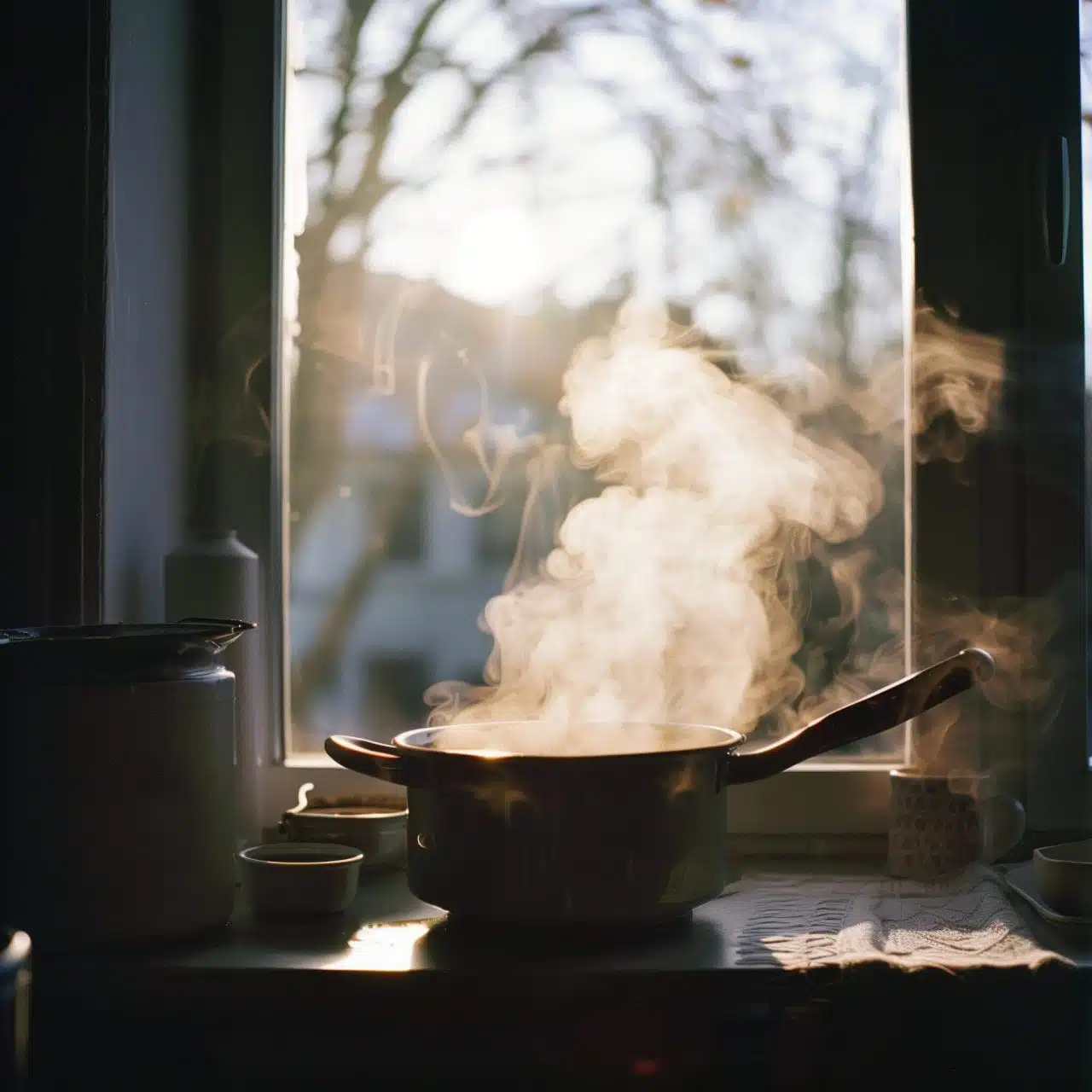 Boiling pot, steam fogging windows