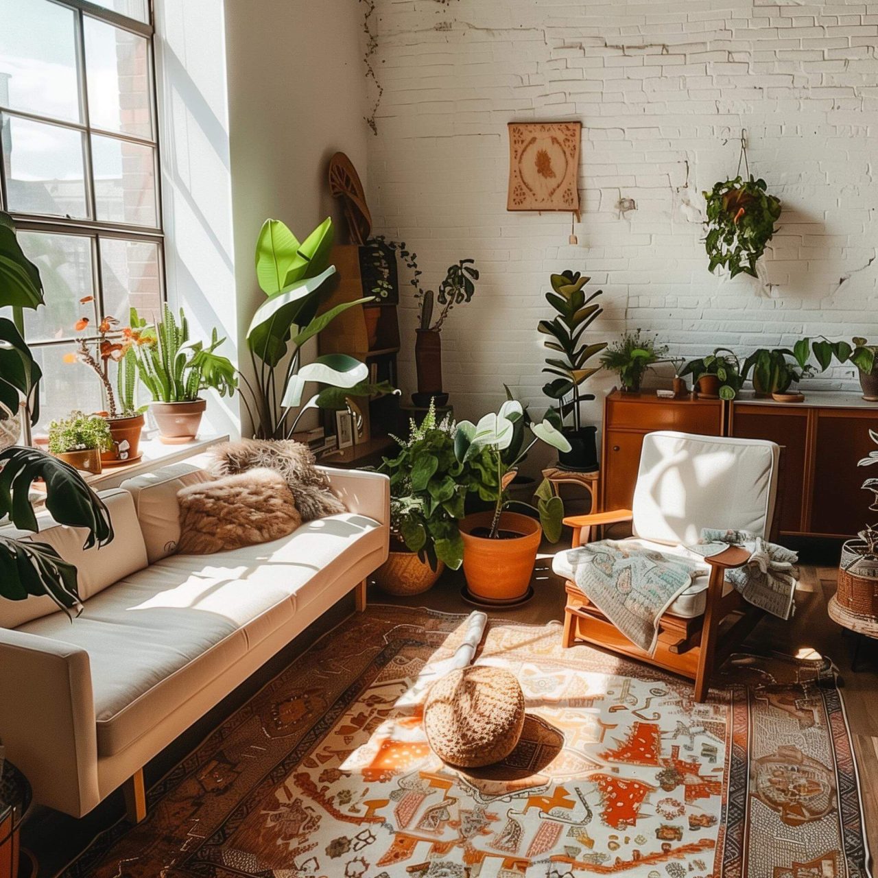 Living spaces with green potted plants
