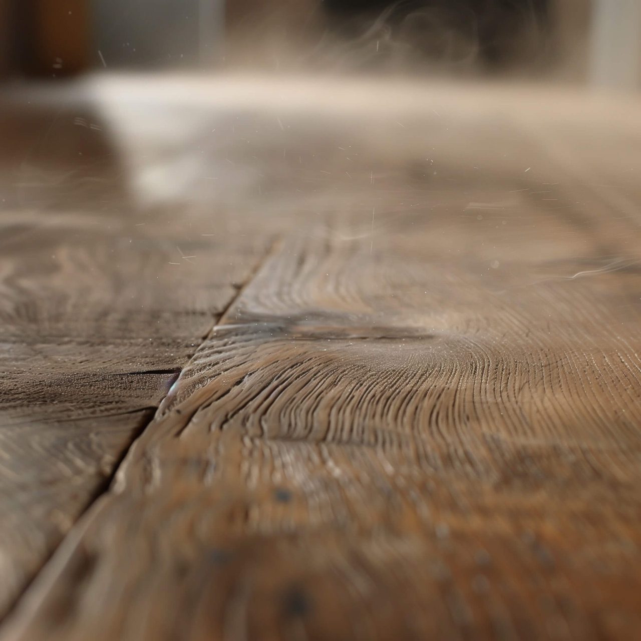 a hardwood floor with faint cracks