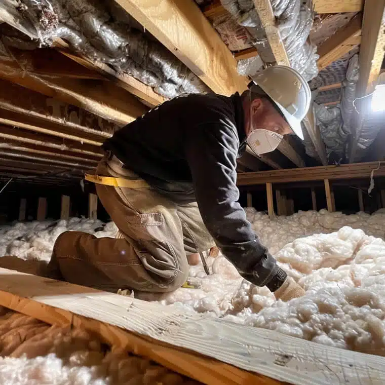 a workman installing insulation