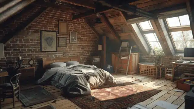 cosy attic interior in summer